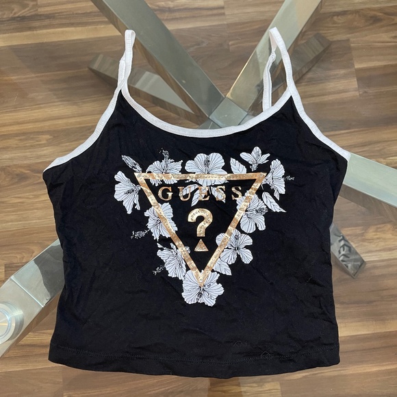 GUESS crop tank top, Size S/M, Black White Gold - Picture 1 of 4